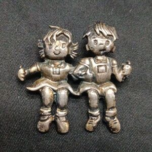 Sterling Silver Boy and Girl Brooch Pin